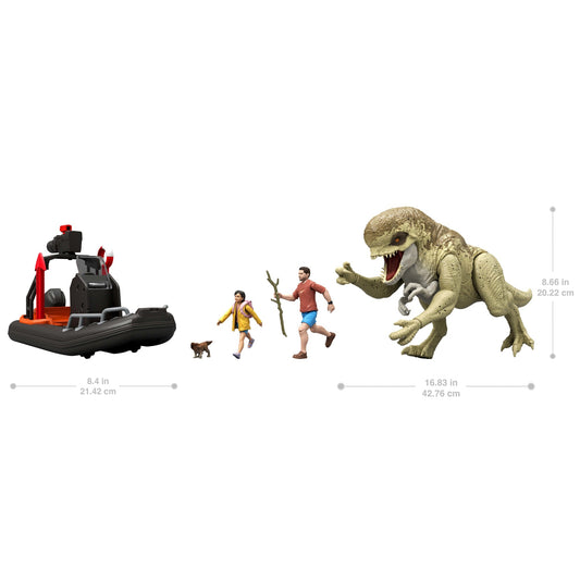 Jurassic World Rebirth Storypack With Raft, Distortus Rex, Adult, Child & Aquilops, Island Escape