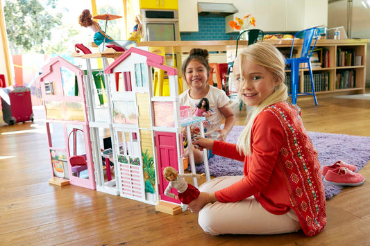 Barbie 3-Story Townhouse Dollhouse With Elevator, Swing Chair, Furniture And Accessories