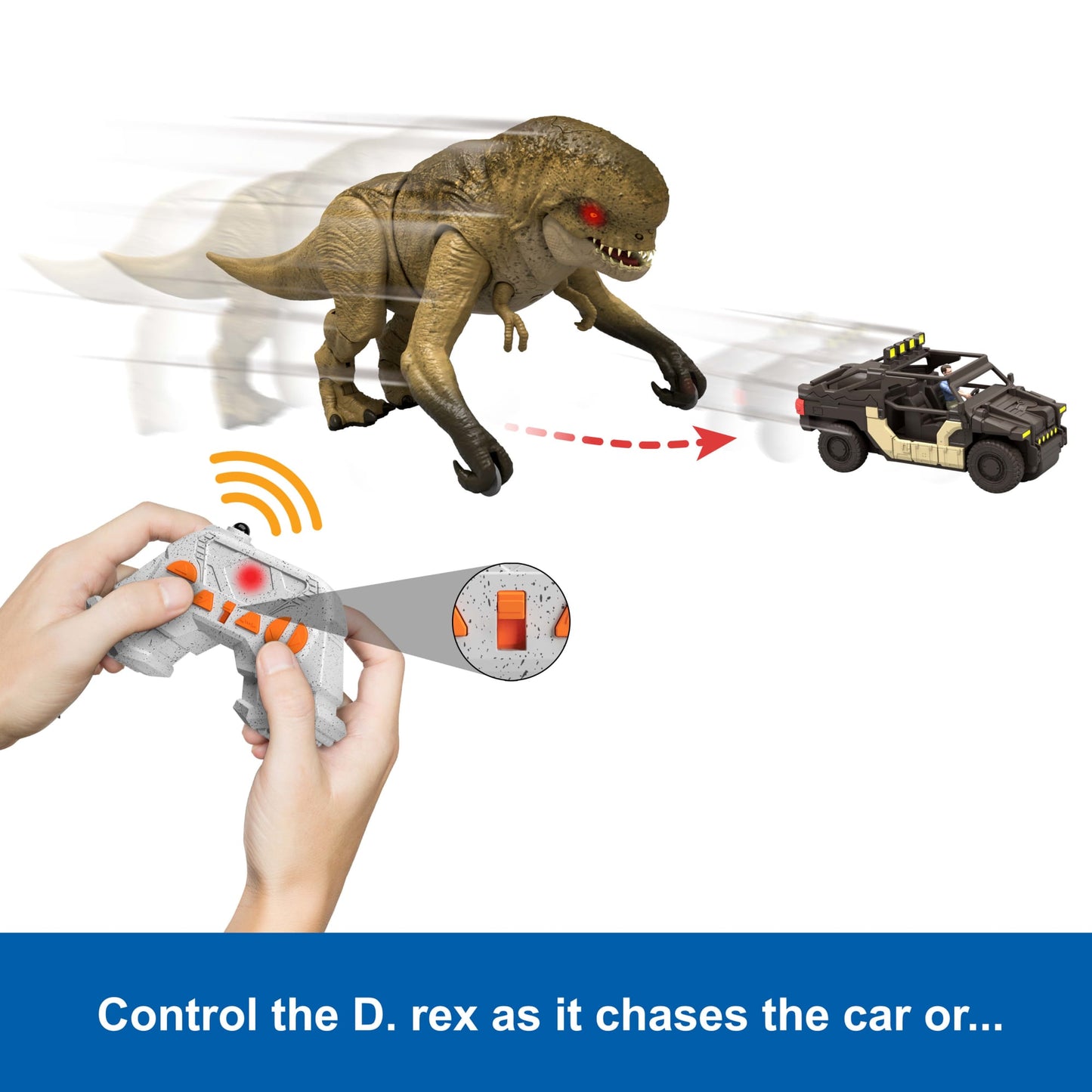 Jurassic World Rebirth Track N Chomp Distortus Rex & Vehicle, Remote Control, Lights & Growl & Chomp