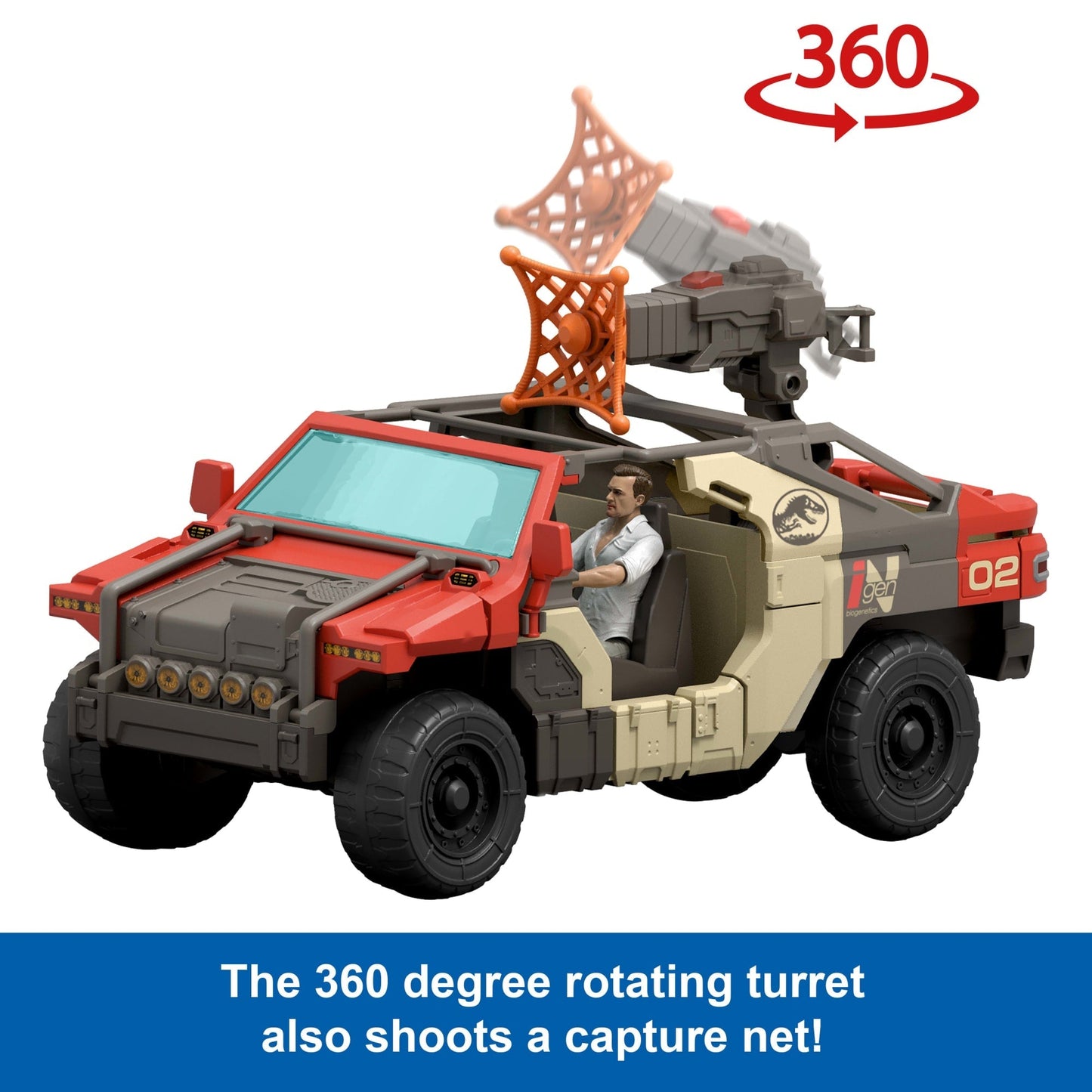 Jurassic World Rebirth Launch ‘n Battle Vehicle With 1 Human & 1 Raptor Figure, Turret & Projectiles