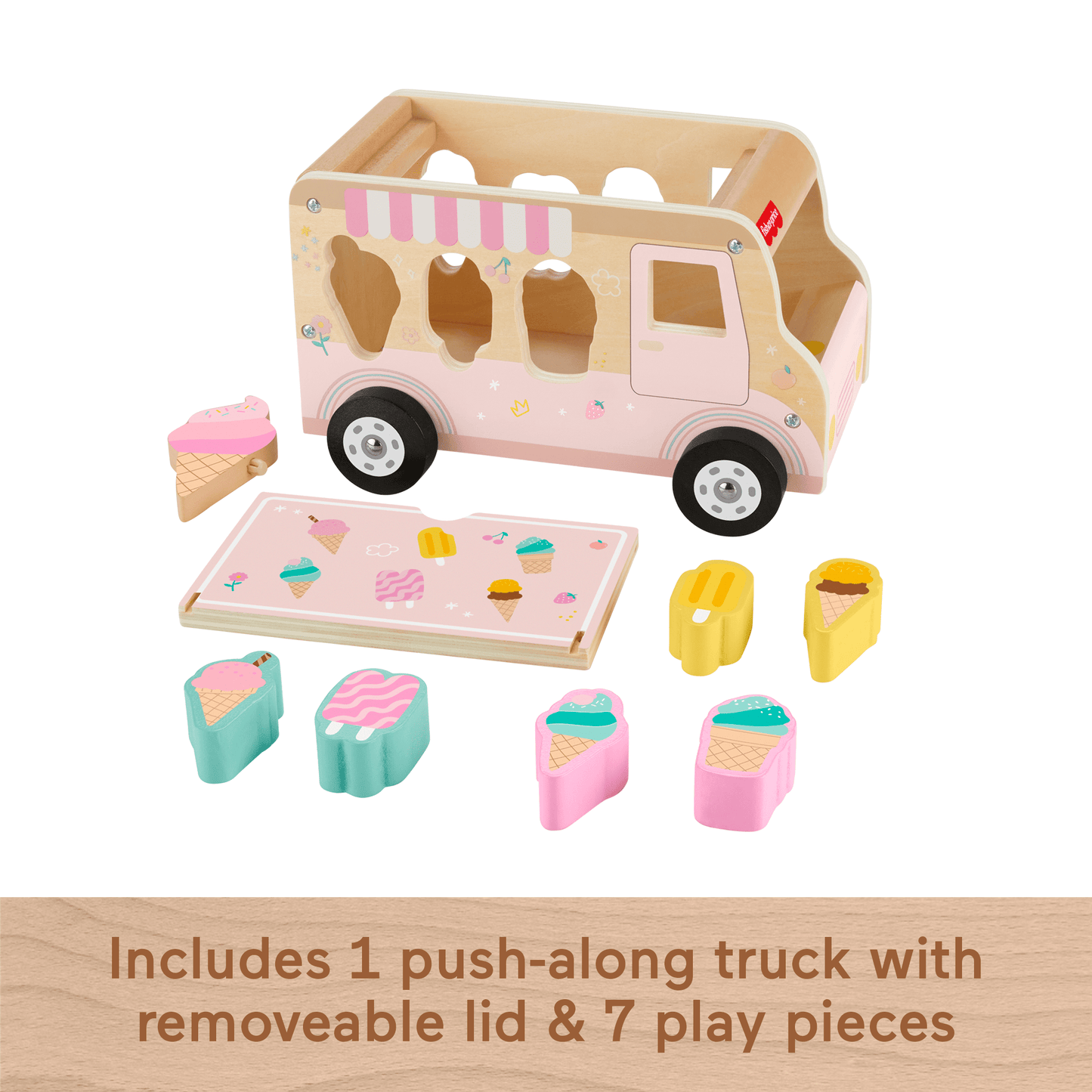 Fisher-Price Wooden Ice Cream Shape Sorter Set For Toddlers & Kids, 9 Wood Pieces