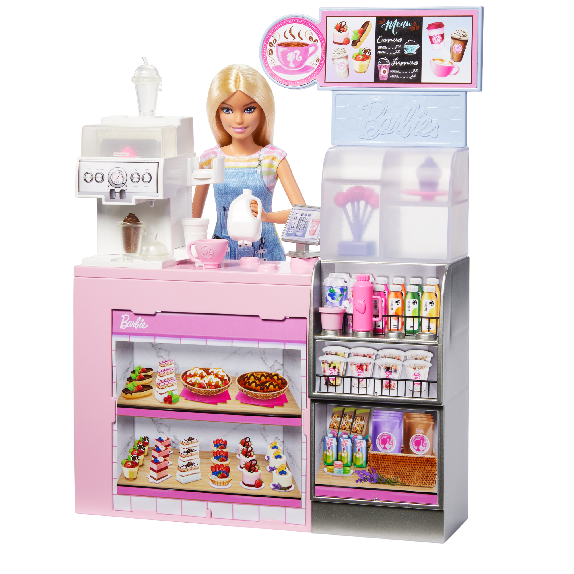 Barbie  Coffret de Jeu  Café, Poupée Barista Blonde, 10+Accessoires