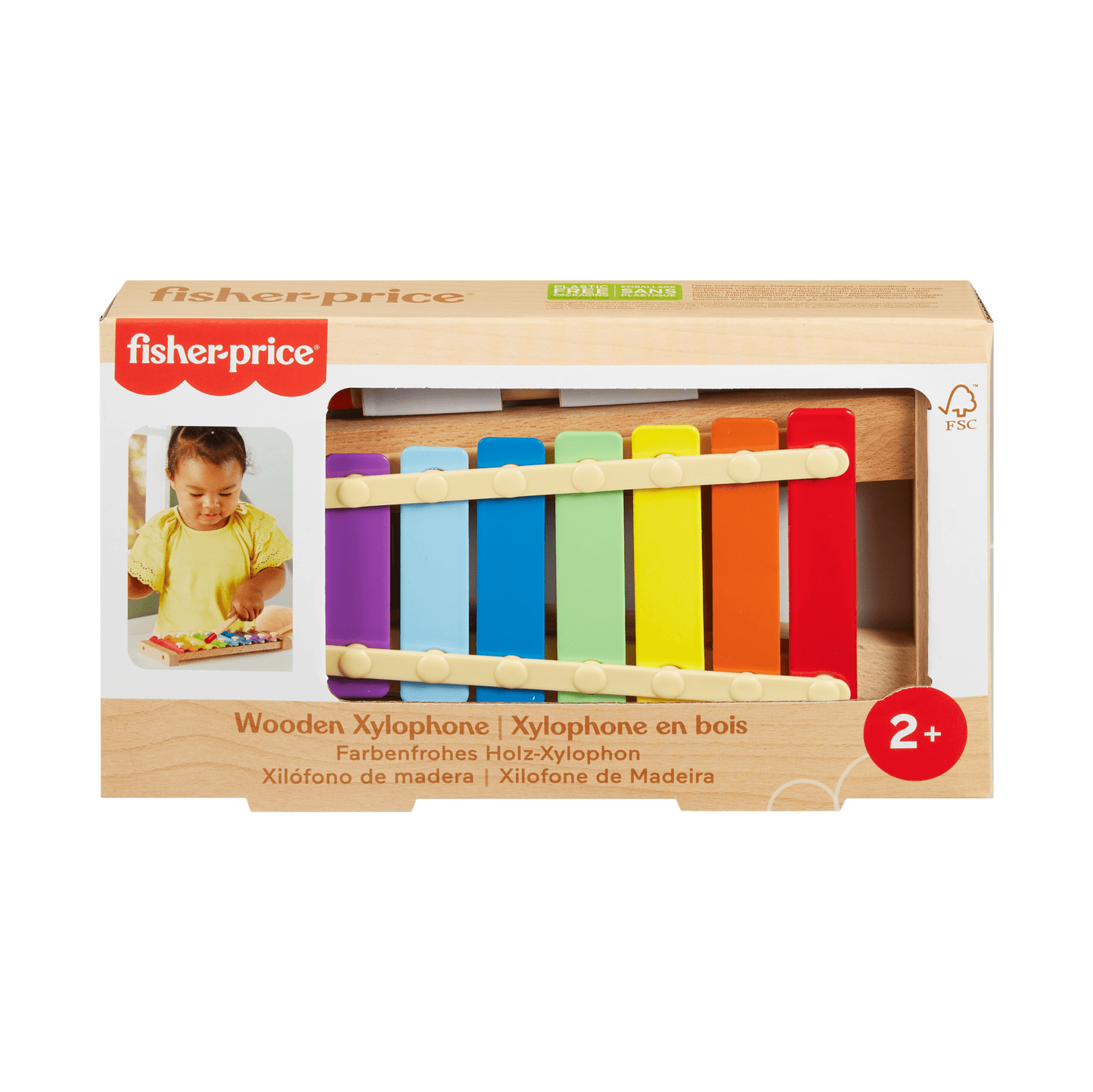 Fisher-Price Wooden Xylophone, Musical instrument Toy For Toddlers, 2 Wood Pieces