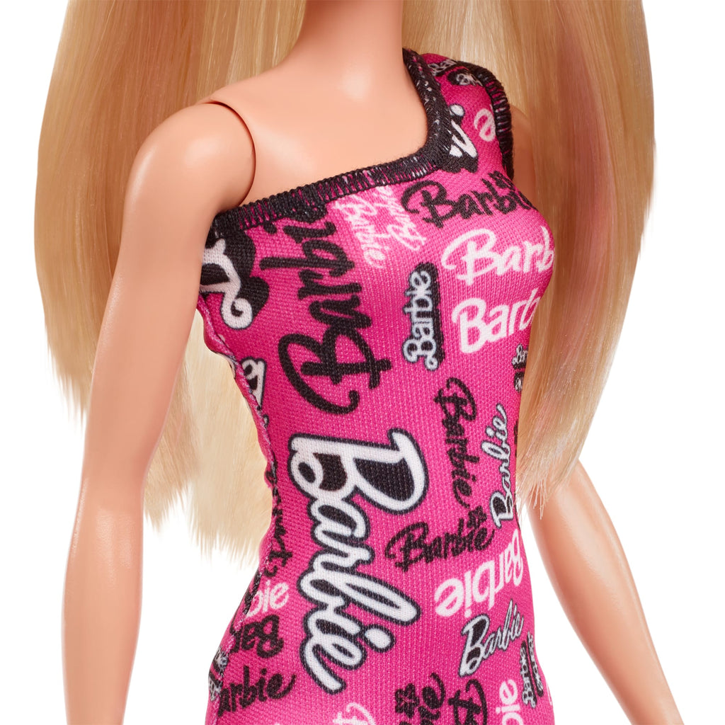 Barbie  Poupée Mode Avec Cheveux Blonds Lissés, Robe Rose, Chaussures