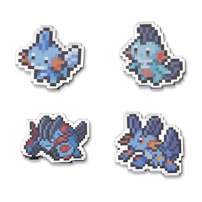 Mudkip, Marshtomp, Swampert & Mega Swampert Pokémon Pixel Pins (4-Pack)
