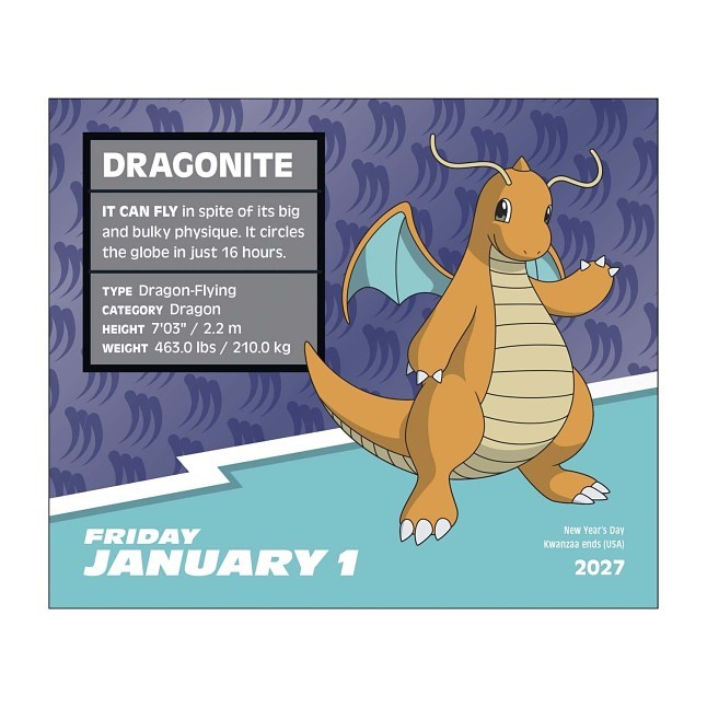 Pokémon 2027 Day-to-Day Calendar